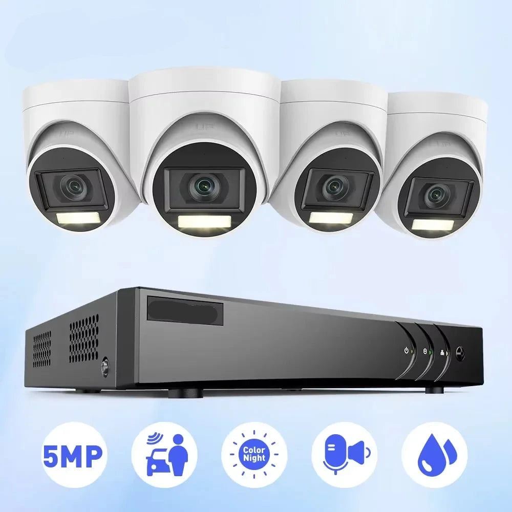Beveiligingscamerasysteem - Camerabewaking - Beveiligingscamera - 8 Kanaals - Waterdichte Dome -  Camera’s Nachtzicht - Audiomicrofoon - 4 Camera's - voor Binnen en Buiten - Ingebouwde HDD: 4T
