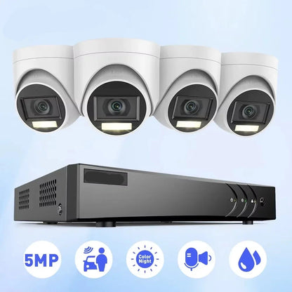 Beveiligingscamerasysteem - Camerabewaking - Beveiligingscamera - 8 Kanaals - Waterdichte Dome -  Camera’s Nachtzicht - Audiomicrofoon - 4 Camera's - voor Binnen en Buiten - Ingebouwde HDD: 4T