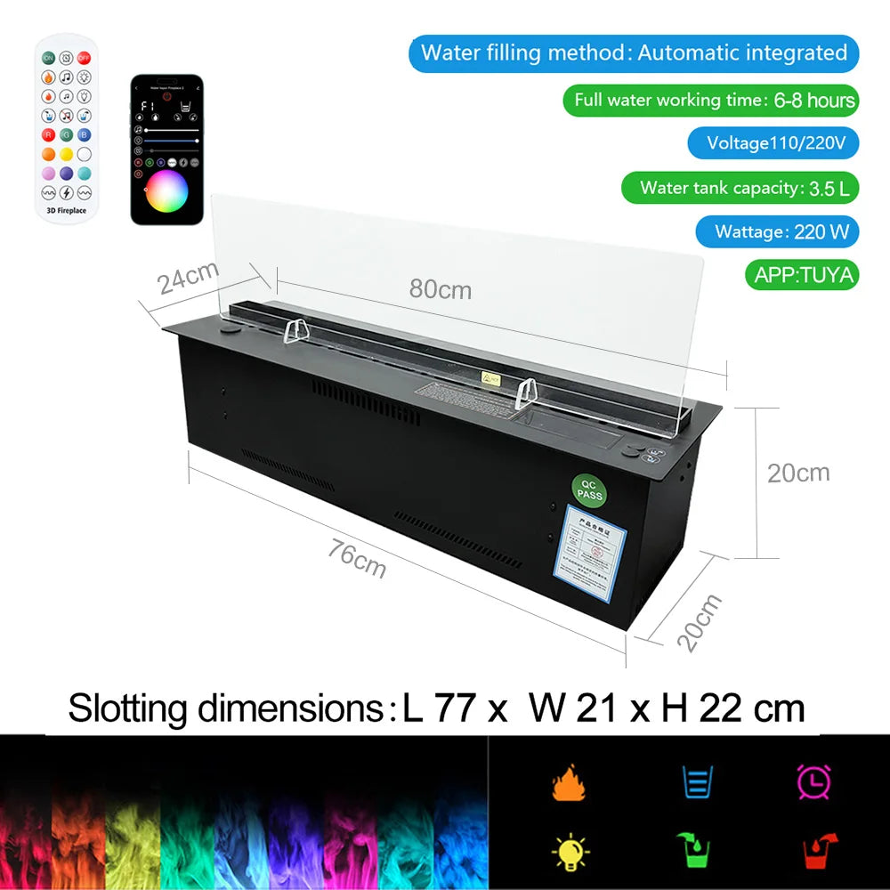 Atomizer Haard – Waterdamp Haard – Elektrische Haard – Mist Haard – Sfeerverwarming – 800mm Insert – Automatische Wateraanvulling – Timer Met Afstandsbediening