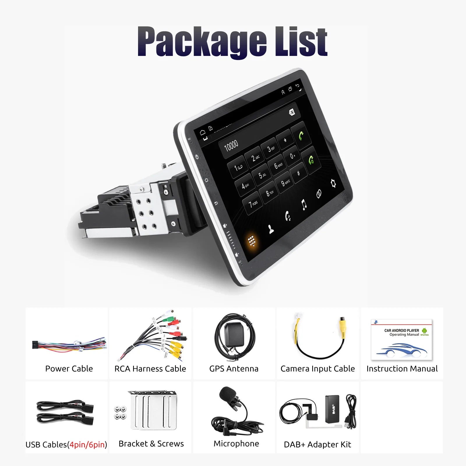 Multimedia Autoradio - Android Autoradio - Draaibare - Universeel Multimedia Systeem - CarPlay - GPS Navigatie - Bluetooth - 10.1" - Touchscreen - 64G - DAB - QUORE