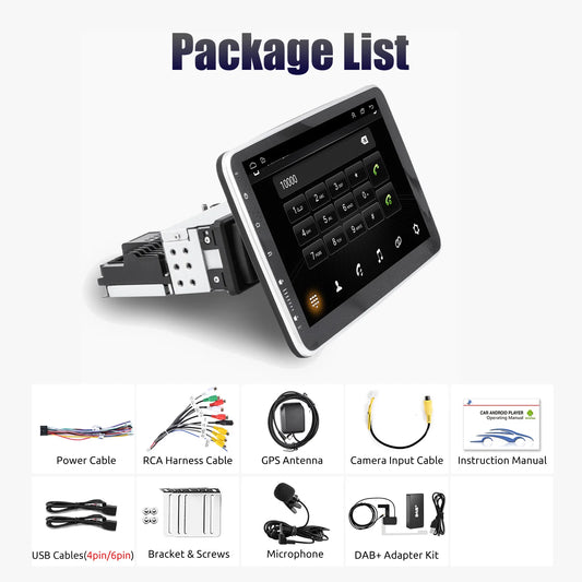 Multimedia Autoradio - Android Autoradio - Draaibare - Universeel Multimedia Systeem - CarPlay - GPS Navigatie - Bluetooth - 10.1" - Touchscreen - 64G - DAB - QUORE