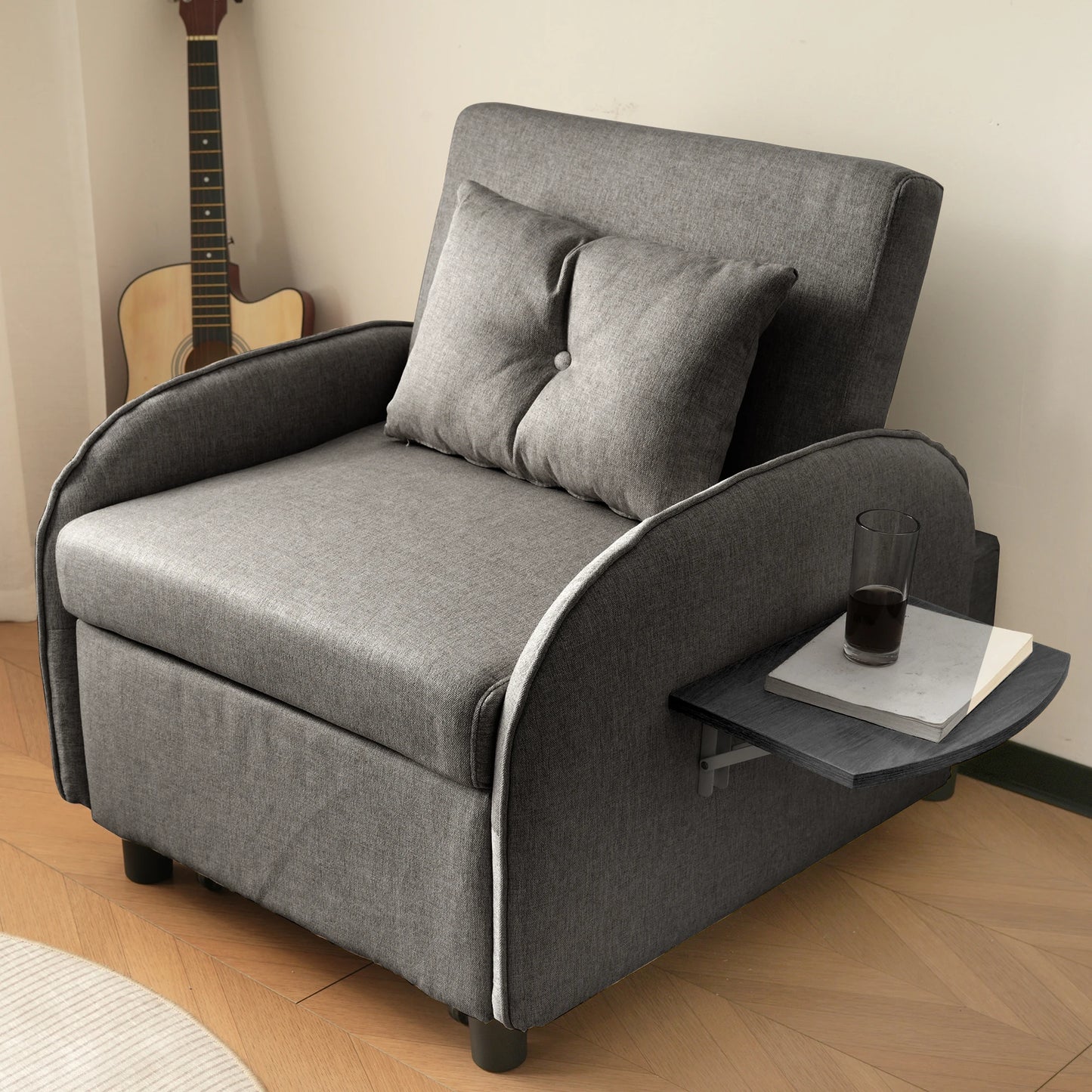 Slaapbank - Slaapstoel - Logeerbed - Klapstoel - Opvouwbare Eenpersoonsbank - Met Bedfunctie - Drievoudig Verstelbare - Opklapbaar - 123 x 74-167 x 78 cm - Donkergrijs