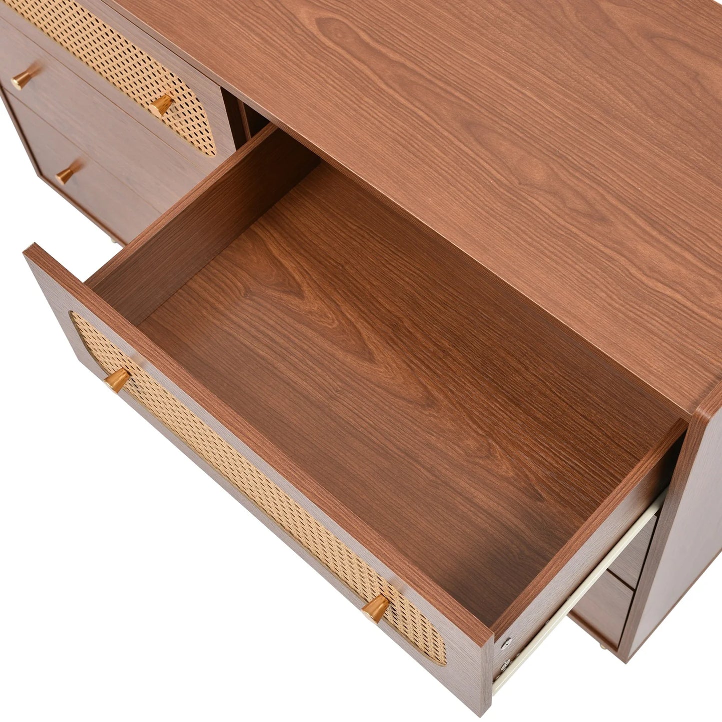 Kast – Ladekast – Opbergkast – Meubel – Vintage Kast – 6 Ruime Lades – Walnootkleurige Afwerking