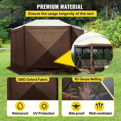 Pop-up Tent - Tent - Kampeertent - Pop-up Tenten - 6 Zijden Canopy - Sun Shade - 10 x 10ft - voor Buiten Kamperen - Hiking - Bruin