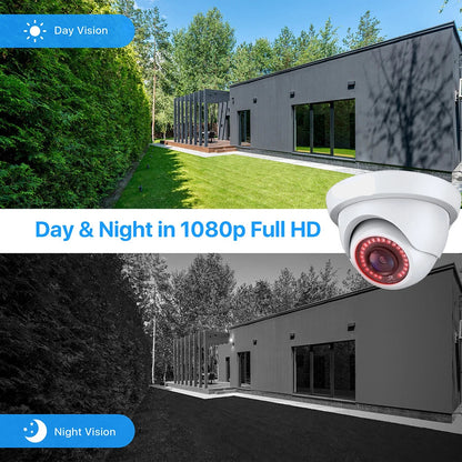 Beveiligingscamerasysteem - CCTV Camerasysteem - 2MP HD - 1080P Camera - Openlucht- IP66 Waterdichte - Bewakingscamera - Beveiligingscamera - Dome CCTV Camera Set voor Binnen en Buiten – Compatibel met HD-TVI en DVR Systeem - 4 Stuks - Zwart - QUORE
