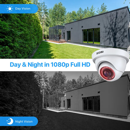 Beveiligingscamerasysteem  - CCTV Camerasysteem - 2MP Dome Beveiligingscamera Set - 1080P Full HD - IP66 Waterdicht - Nachtzicht - Voor Binnen en Buiten - Compatibel met HD-TVI & DVR - 4 Stuks - Wit - QUORE
