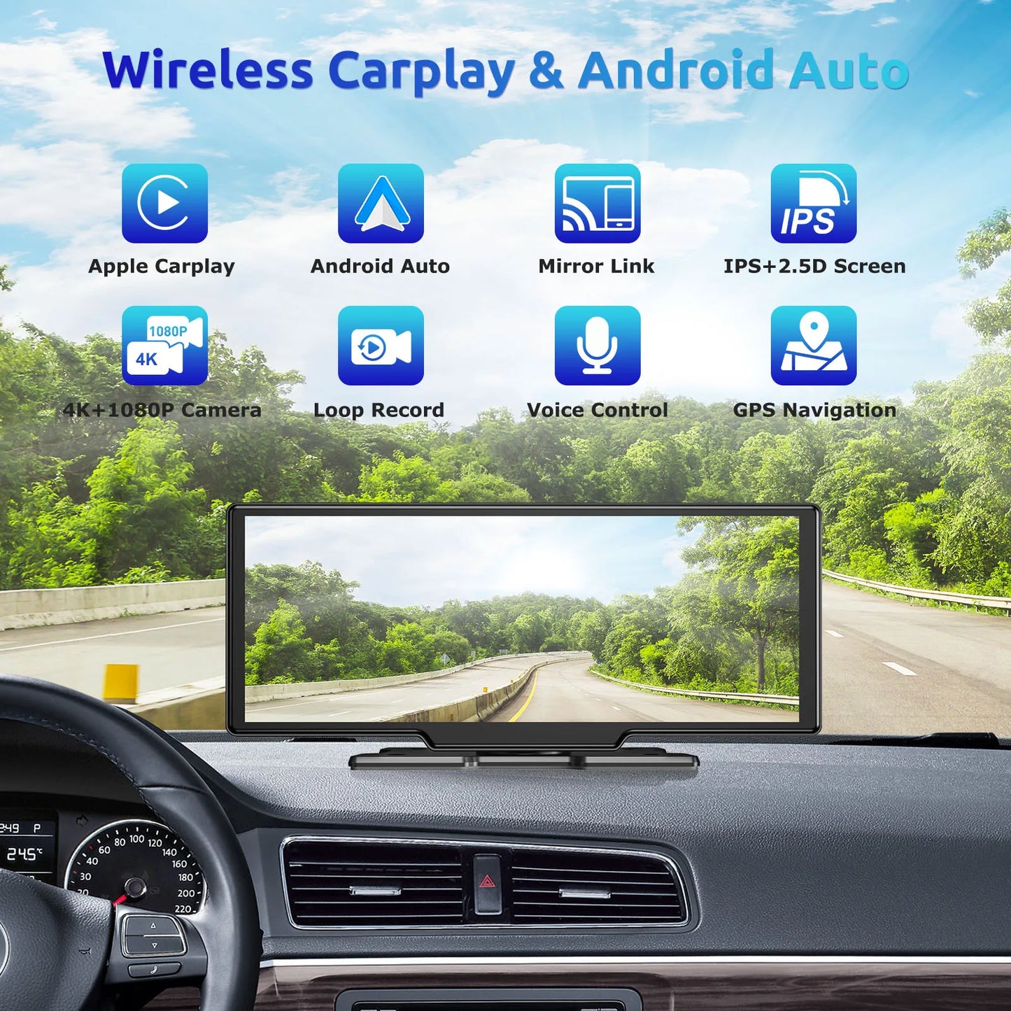 Navigatiesysteem Auto - Dashcam voor auto - GPS Navigatie - Draadloze - 4K DVR - Bluetooth Audio - ADAS Systeem - 10.26" - Achteruitrijcamera - Touchscreen