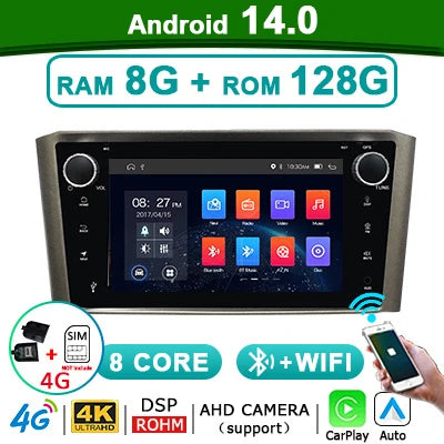 Wireless CarPlay Android 14 Auto Car Radio For Toyota Avensis T25 2002-2008 2 din autoradio Stereo GPS Multimedia Player 4G LTE