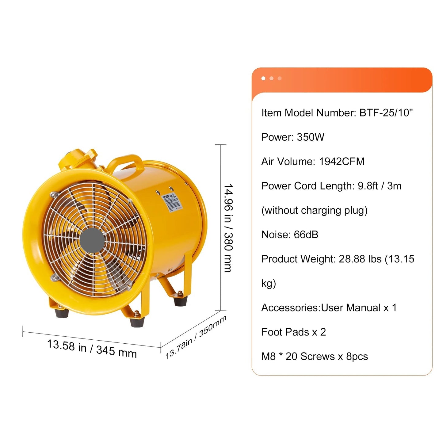 Bouwventilatoren - 350W - Ventilator - Uitlaatventilator -  Industriële Extractor - en Blower - Draagbare - voor Magazijnen - Bouwplaatsen en Thuisgebruik