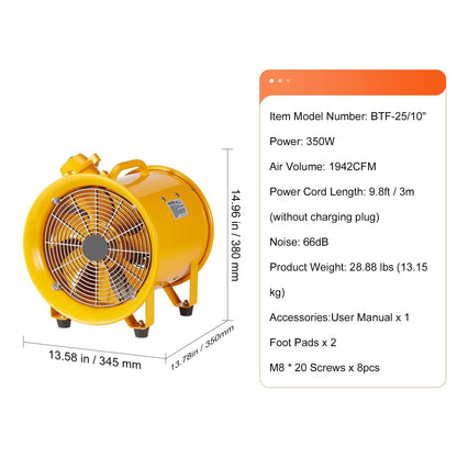 Bouwventilatoren - 350W - Ventilator - Uitlaatventilator -  Industriële Extractor - en Blower - Draagbare - voor Magazijnen - Bouwplaatsen en Thuisgebruik