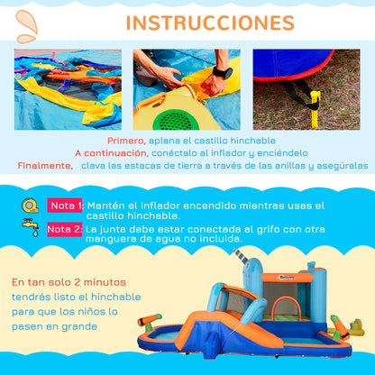 Bouncy Castle met Glijbaan voor Kinderen 3-8 Jaar - Multicolor - 420x370x230 cm - Met Pomp en Draagtas