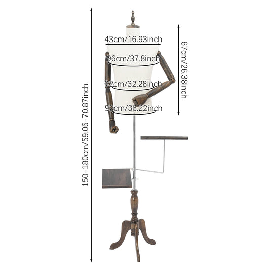 Mannequin Heren – Paspop Man – Kledinghouder – Displaysieraad – Etalagepop – Verstelbare Hoofdlengte 150-180 cm – Linnen Bekleding Wit