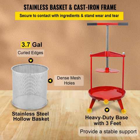 Manual Juicer - Fruit Wine Press - Manual Fruit Press - 14L - Orange and Grape Press - Vegetable Olive Oil Press