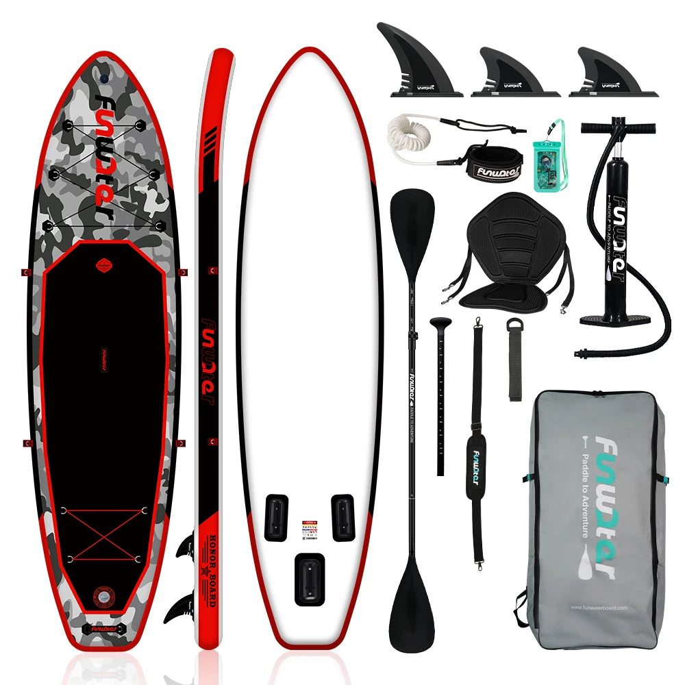 Supboard - Paddle Board - Peddelplank - Surfplank - Opblaasbaar - met Zitje - Inc. Rugzak - Peddel - Handpomp - Reparatieset - Leiband - Vinnen - Handleiding - Waterdichte Tas - 330 × 84 × 15 cm - Rood