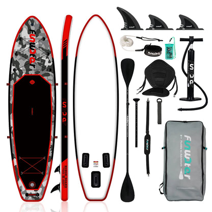Supboard - Paddle Board - Peddelplank - Surfplank - Opblaasbaar - met Zitje - Inc. Rugzak - Peddel - Handpomp - Reparatieset - Leiband - Vinnen - Handleiding - Waterdichte Tas - 330 × 84 × 15 cm - Rood