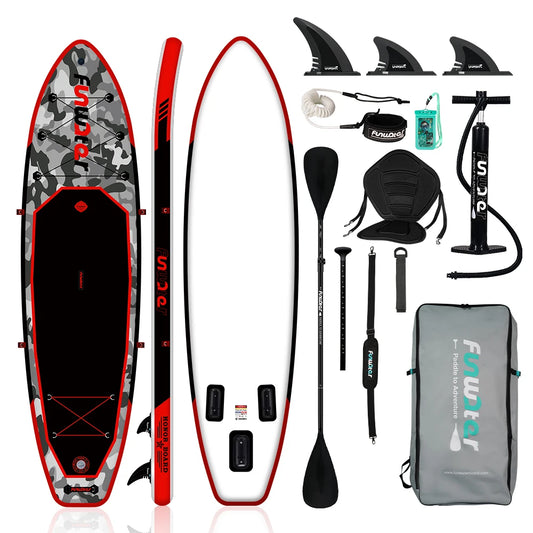 Supboard - Paddle Board - Peddelplank - Surfplank - Opblaasbaar - met Zitje - Inc. Rugzak - Peddel - Handpomp - Reparatieset - Leiband - Vinnen - Handleiding - Waterdichte Tas - 330 × 84 × 15 cm - Rood