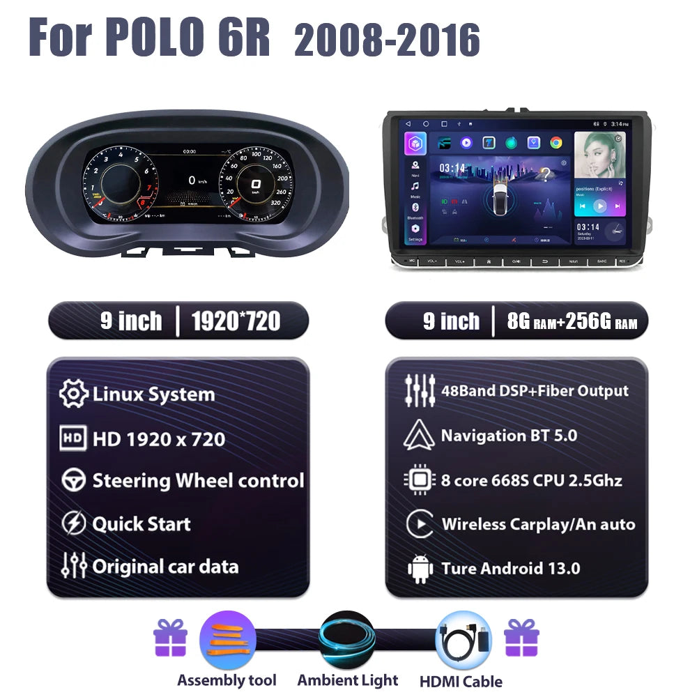 Dashboardpaneel – Digitale Cluster – Auto Display – Interieur Paneel – Cockpit Scherm – 9 Inch HD LCD – Android Navigatie Systeem