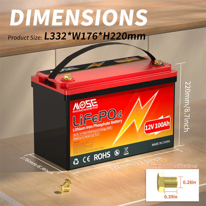 12V LiFePO4 Accu – Lithium Batterij – Deep Cycle Accu – Solar Accu – Bootaccu – 100Ah Bluetooth – Ingebouwde BMS – Lange Levensduur