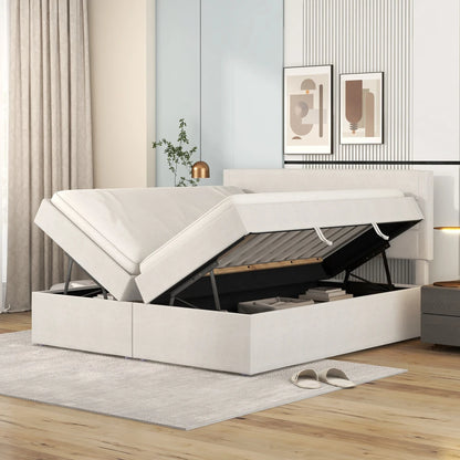 Tweepersoonsbed – Bed – Slaapbank – Boxspring – Opbergbed – Linnen Bekleding – Ruime Opbergruimte 140x200 cm