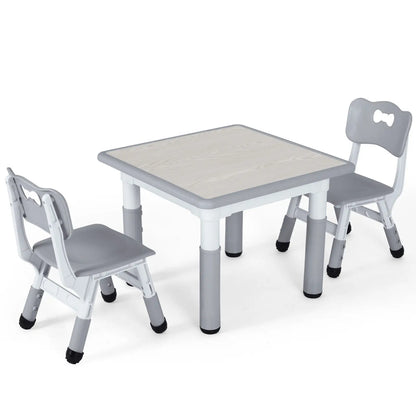 Kindertafel en Stoeltjes - Kindertafel - Kleuterstoel - Kinderstoeltje - Tafel -  Verstelbare Hoogte – 1 Tafel + 2 Stoelen – Voor Kinderen van 3 tot 8 Jaar – Studie & Speelmeubilair - Lichtgrijs