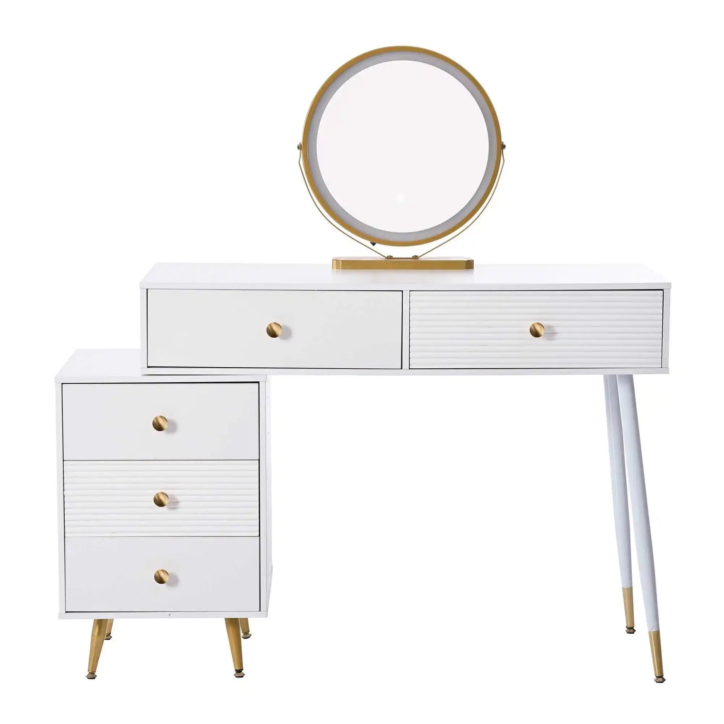 Kaptafel – Make-uptafel – Beautykast – Schminktisch – LED-Verlichting Met Drie Lichtstanden – Verstelbare Zijkasten - QUORE