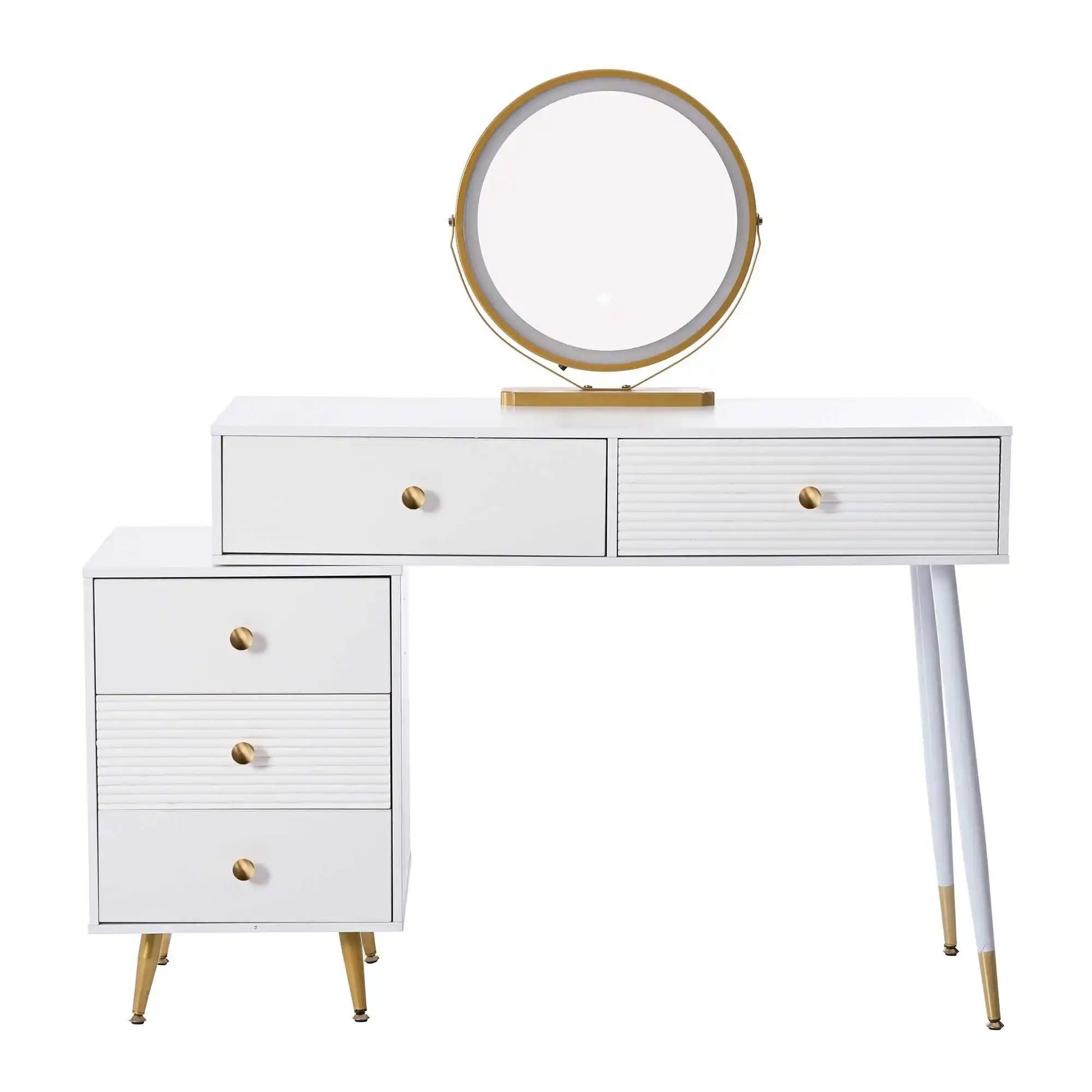 Kaptafel – Make-uptafel – Beautykast – Schminktisch – LED-Verlichting Met Drie Lichtstanden – Verstelbare Zijkasten - QUORE