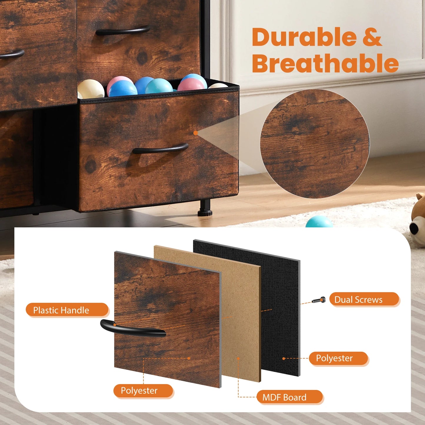 Ladekast - Ladenkastje - met 9 Stoffen Laden – Ruime Dressoir Kast - Stabiele Opbergkast - Compact en Ruimtebesparend - voor Slaapkamer en Kleding - Wit