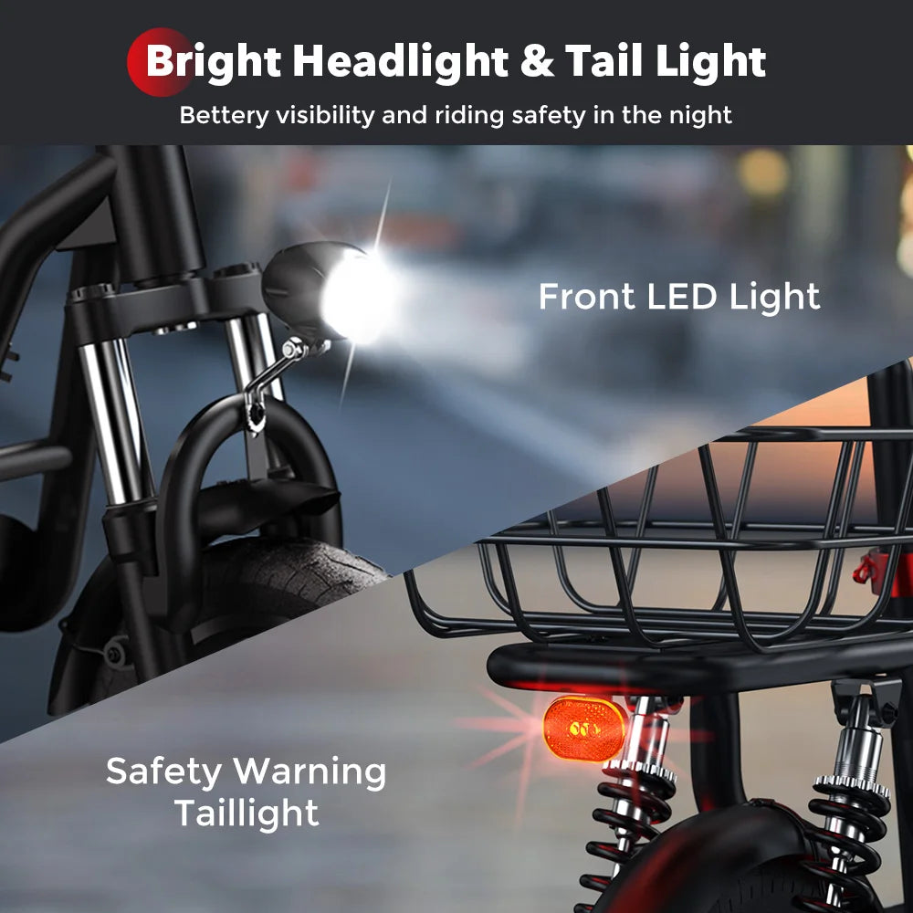 Scooter - Elektrische Step - E-Scooter - Opvouwbare - met Koplampen - Achterlichten - Mand - Verstelbare Stoel - 12 Inch - 7.5Ah - 500W - 36V - 35km/h - 115 x 125 cm - Zwart