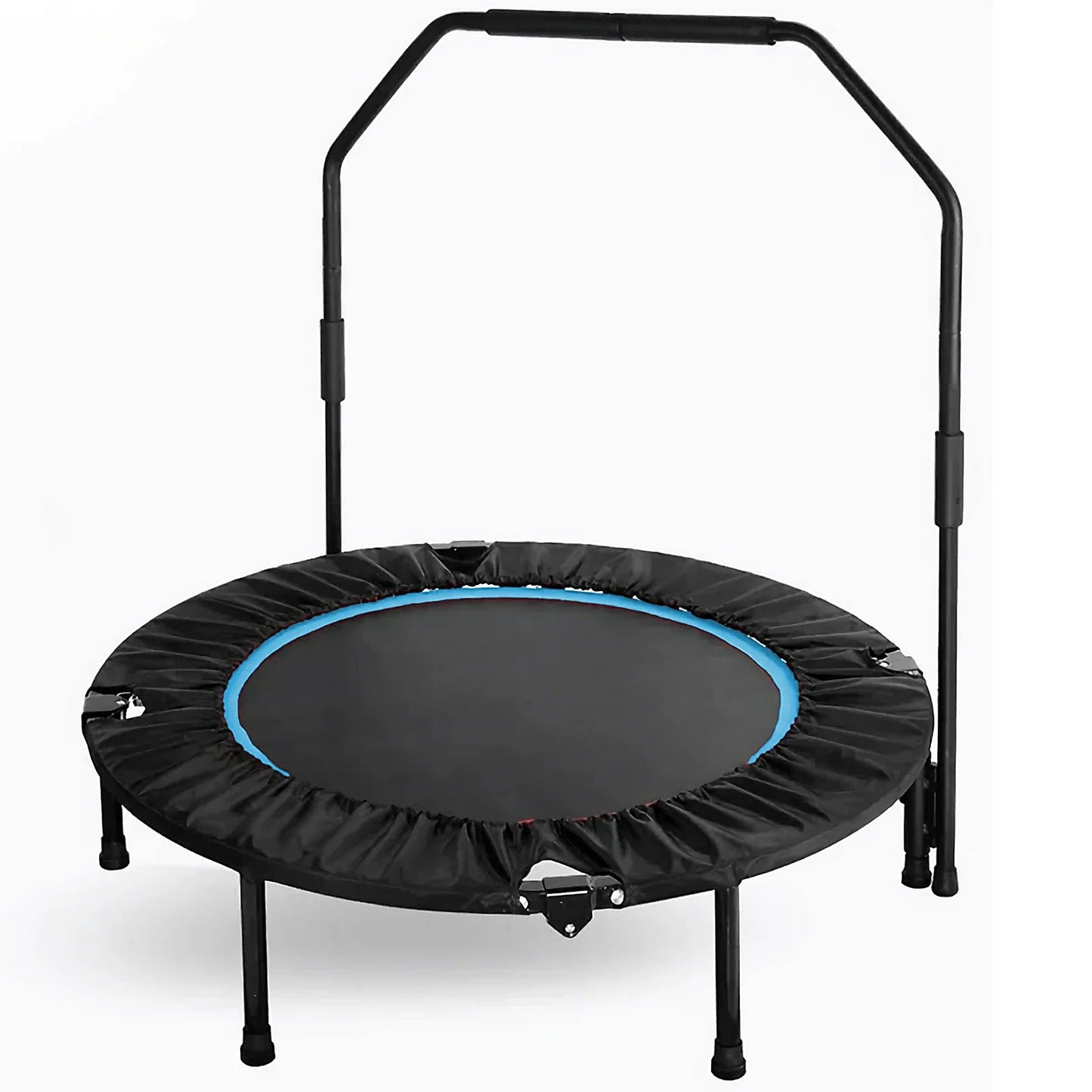 Fitness Trampoline - Mini Trampoline - Opvouwbaar Ontwerp - 40 Inch - Met Verstelbare Handgreep - Indoor Rebounder - Rubberen Antislip Voetjes - Voor Sport - Cardio Workout - Max 150 kg - Black en Blauw - QUORE
