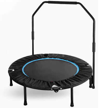 Fitness Trampoline - Mini Trampoline - Opvouwbaar Ontwerp - 40 Inch - Met Verstelbare Handgreep - Indoor Rebounder - Rubberen Antislip Voetjes - Voor Sport - Cardio Workout - Max 150 kg - Black en Blauw - QUORE