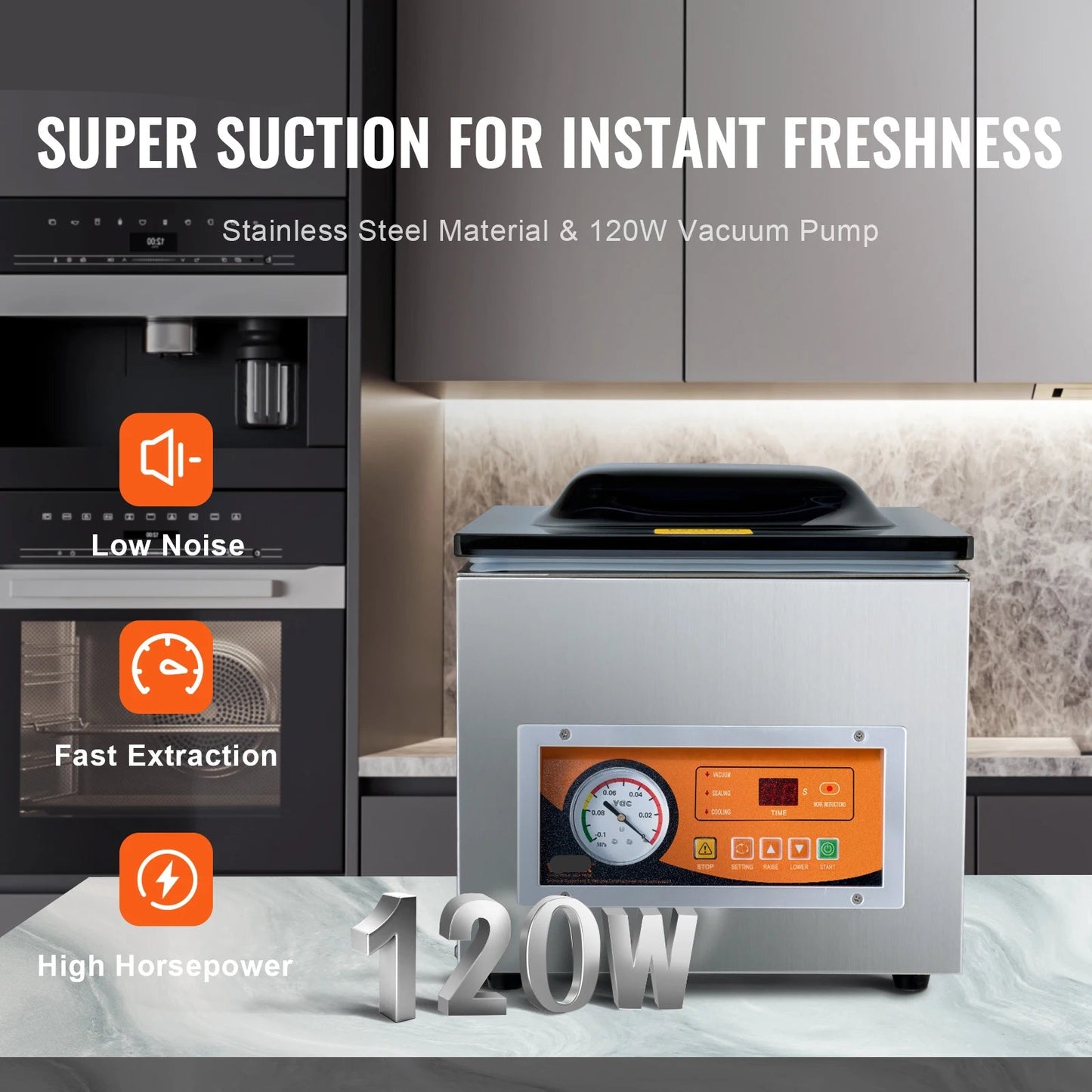 Vacumeermachine - Vacuümverpakkingsmachine - Vacuümmachines - Kamermodel Vacuümsealer - met 260W Vermogen en 26 cm Seallengte - Commerciële - Foodsaver - Seal Apparaat - voor Nat Voedsel en Vlees - QUORE