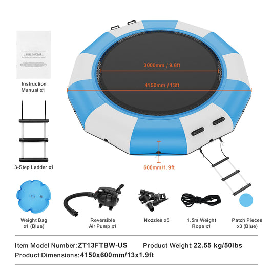 Opblaasbare Waterspringplank – Waterspringkussen – Watertrampoline – Zwemplatform – Waterereloop – 13 Voet Lang – Duurzaam PVC Mesh