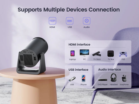 Mini Beamer - Projector - Digitale Projector - Draagbaar - Wi-Fi 6 en Bluetooth 5.2 - Android 11 Systeem - Ingebouwde Luidspreker - Compatibel met HDMI - Voeding - USB- EU Stekker Type - 300 ANSI - 29W - Zwart