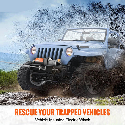 Elektrische lier - Lier - Tackle - Elektrische takel - Staalkabellier - 2000lbs - met bedrade afstandsbediening & 4-Weg Fairlead - fpr Towing Jeep Off-Road SUV Truck