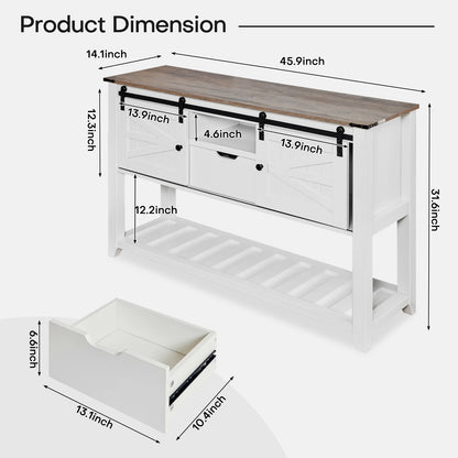 Consoletafel – Entreetafel – Opbergkast – Buffetkast – Houtnerf – Schuifdeuren – Veel Opbergruimte - 46 x 14.1 x 31.6 in - Grijs Wit