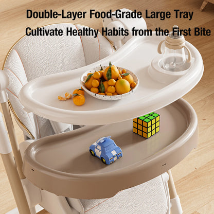 3-in-1 Baby Feeding Dining High Chair with Smooth Electric Swing and Convertible Reclining Bed Seat for Comfortable Eating Sleep
