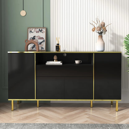 Dressoir – Kast – Buffetkast – Opbergkast – Ladekast – Hoogglans Zwart Met LED-Verlichting – Groot Formaat 150x40x80 cm