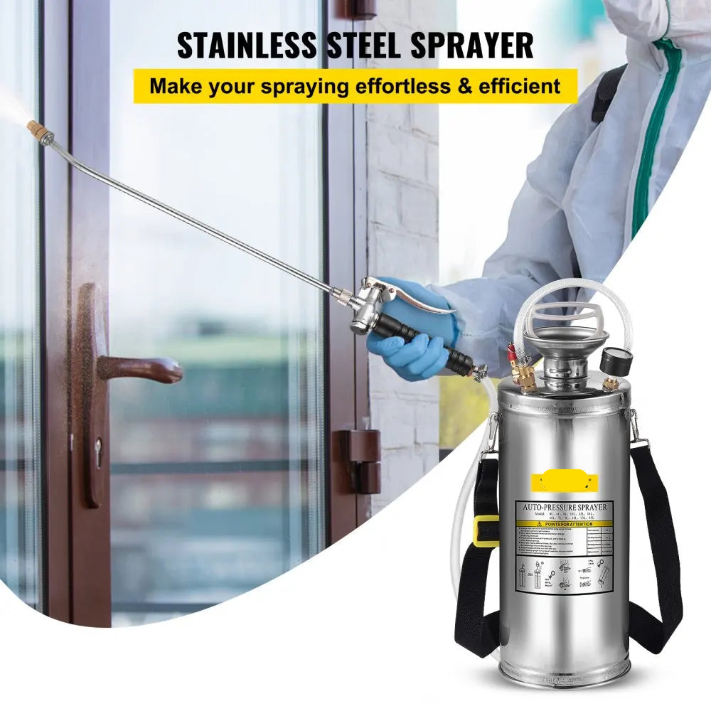 RVS Tuinsproeier - Rugspuit - Onkruidsproeier - Sproeier - Drukspuit - 10L - Handpomp - Verstelbare Messing Nozzle - voor Tuin - Reiniging - Desinfectie