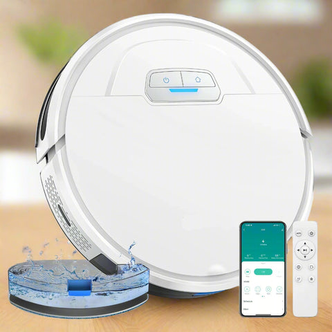 Robotstofzuiger - Robotstofzuiger met dweilfunctie - Robotstofzuiger en dweilcombo - 4000PA - Sterke zuigkracht - Max. 150 minuten. Zelfopladend - Superslank - Wit