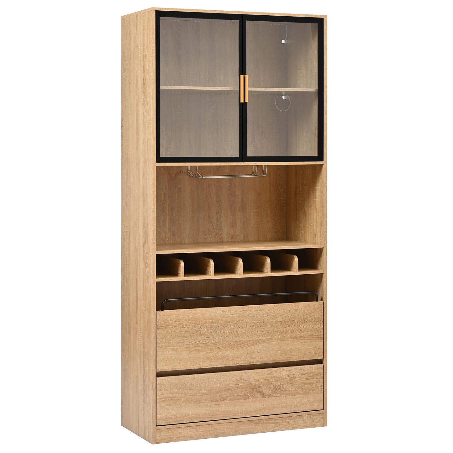 Wijnkast – Wijnrek – Drankkast – Flessenhouder – Glazen Deuren – Hout – 180 Cm Hoog