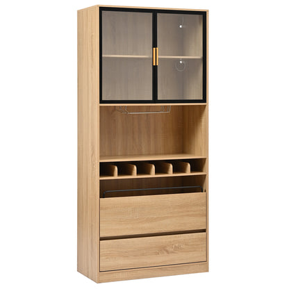 Wijnkast – Wijnrek – Drankkast – Flessenhouder – Glazen Deuren – Hout – 180 Cm Hoog
