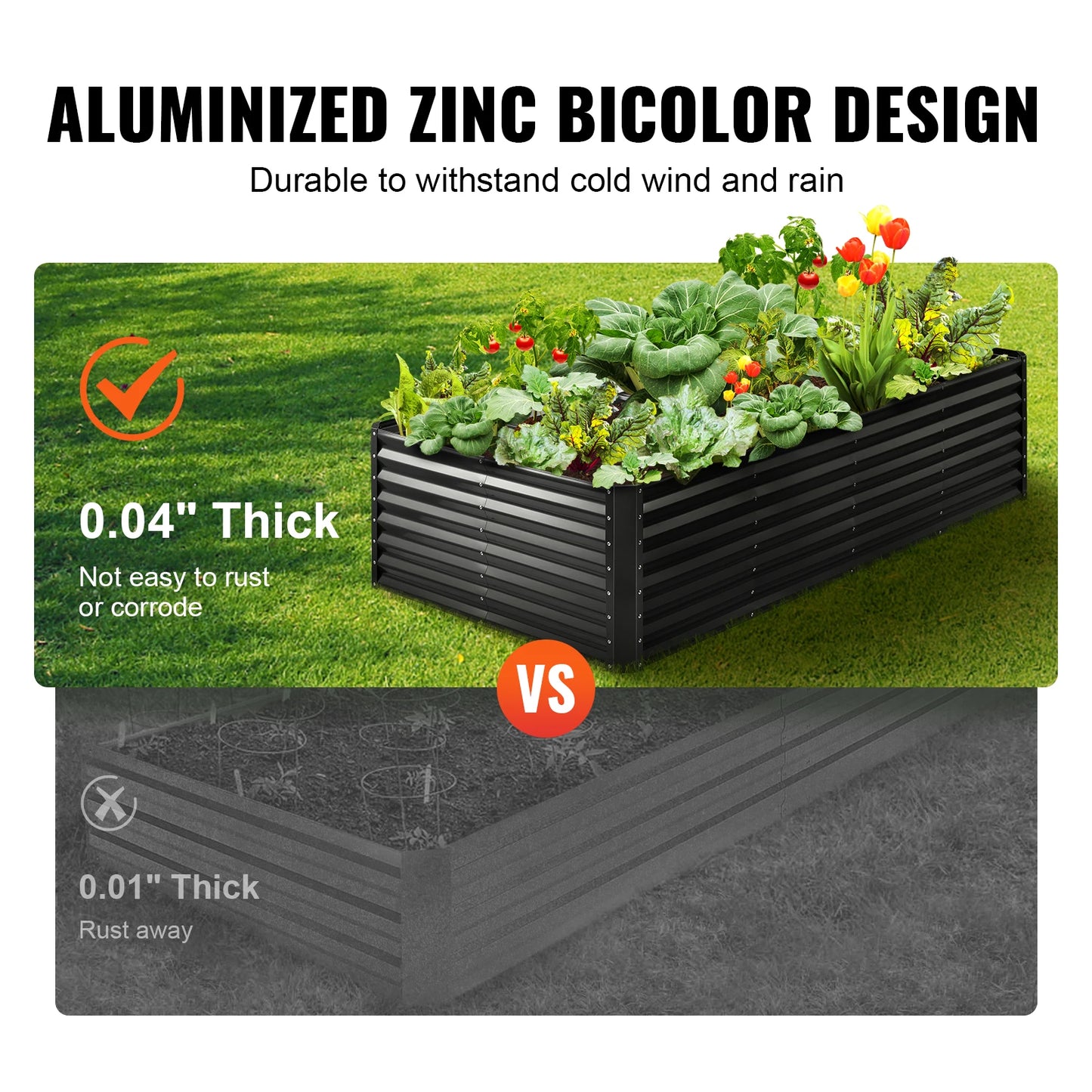 Plantenbak - Plantenbakken voor Buiten - Bloembak - Verhoogde Metalen - Groot Tuinbed met Open Onderkant – Ideaal voor Groenten, Kruiden en Bloemen - Grijs