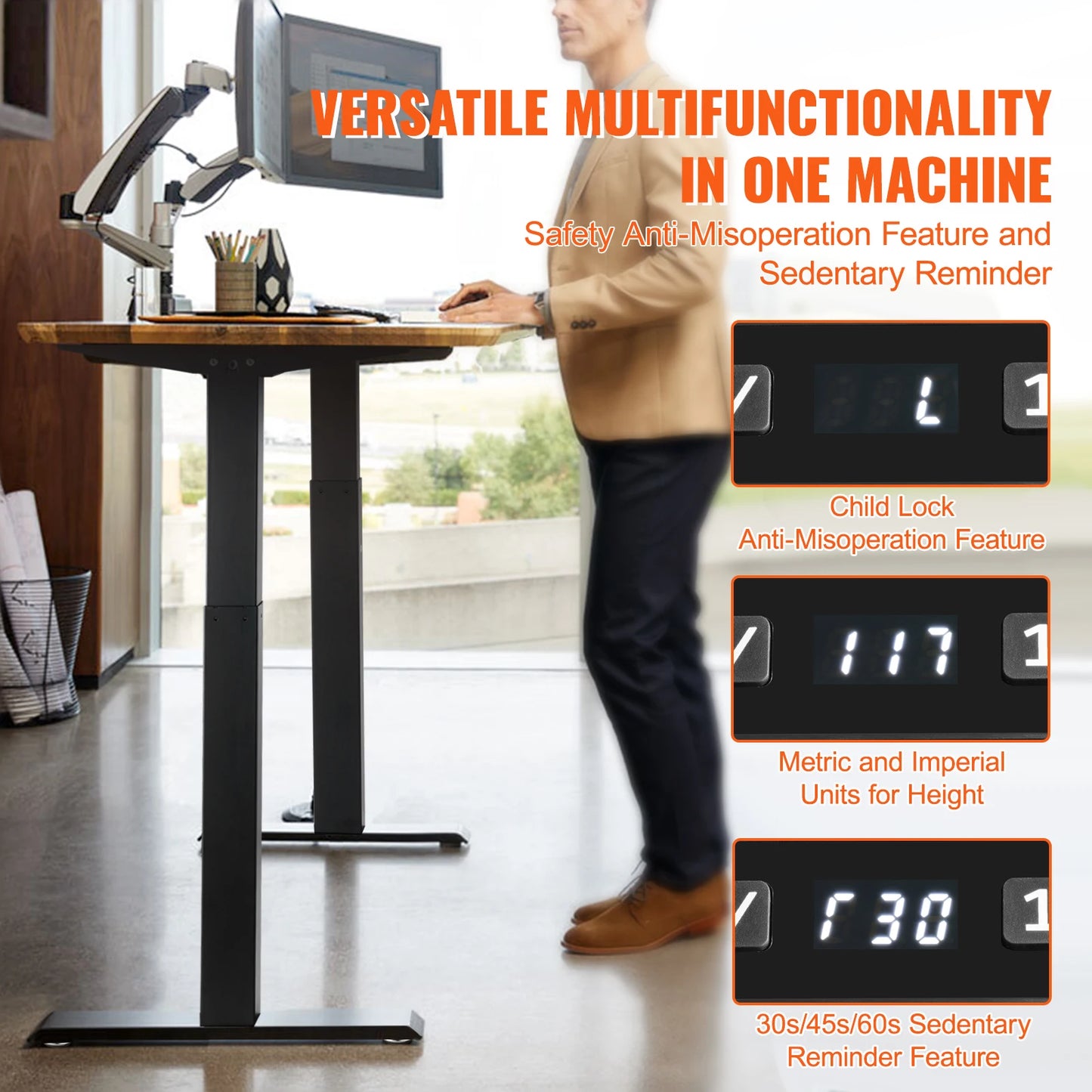 Bureauframe - Koudgewalst Koolstofstaal -  Elektrisch Bureauframe - Compatibel Desktopformaat 100-180 cm - Verstelbaar 70-117 cm Hoogte en 95-158 cm - Zwart A