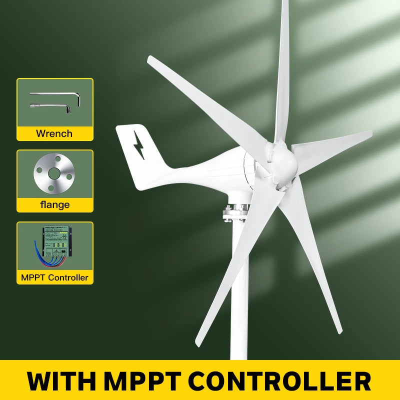 Windturbine – Windgenerator – Energie Generator – Duurzame Energie – 2000W Vermogen – Aluminium Behuizing – Laag Startvermogen - Met MPPT-controller - 12V - QUORE