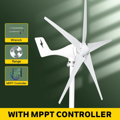 Windturbine – Windgenerator – Energie Generator – Duurzame Energie – 2000W Vermogen – Aluminium Behuizing – Laag Startvermogen - Met MPPT-controller - 12V - QUORE