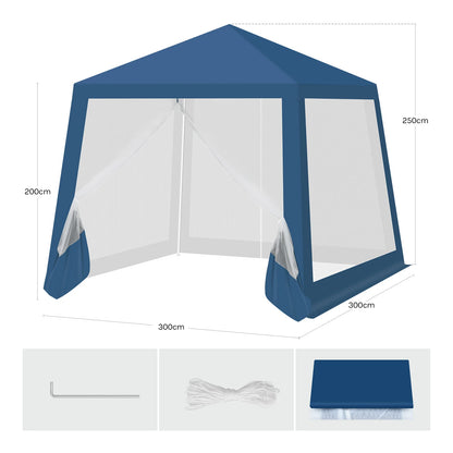 Tuinpaviljoen - Partytent - Tent - Easy up Partytent - 3x3m - met Muskietennet en Gaaswanden - Partytenten - Waterafstotende Tent voor Terras, Patio en Tuin - Eenvoudige Montage - Pergola - Paviljoen - Grijs