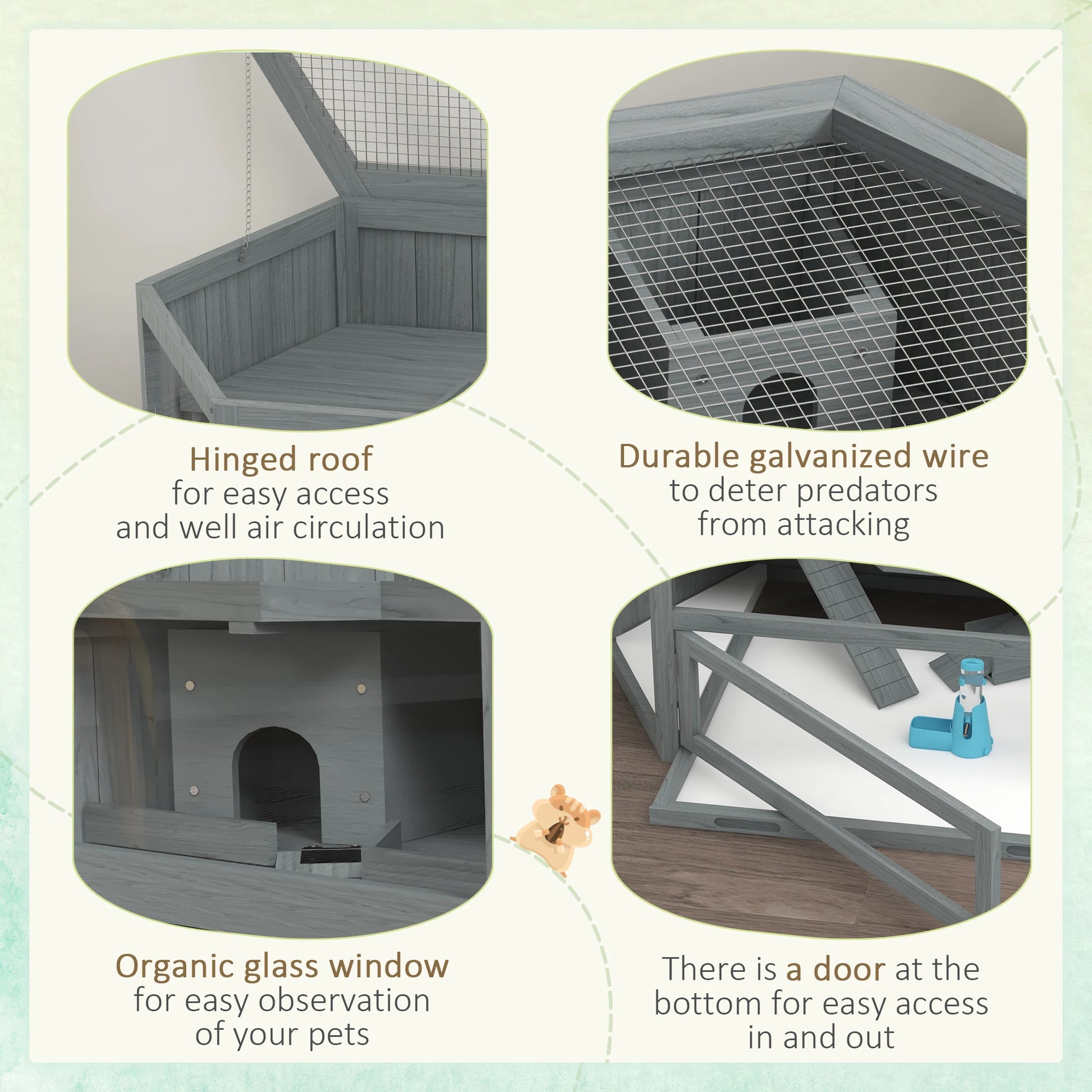 Hamsterkooi – Knaagdierenkooi – Dierenkooi – Houten Kooi – Kleine Huisdierenkooi – 3 Niveaus Met Trap – Duurzaam Acaciahout Met Plexiglas - QUORE