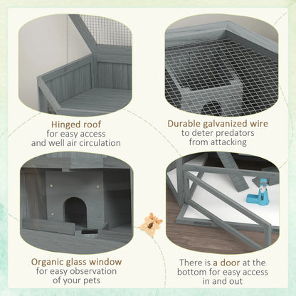 Hamsterkooi – Knaagdierenkooi – Dierenkooi – Houten Kooi – Kleine Huisdierenkooi – 3 Niveaus Met Trap – Duurzaam Acaciahout Met Plexiglas - QUORE