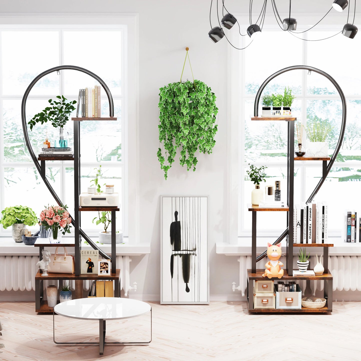 Plantenrek - 6-laags - Plantenrekken - Halve Hartvormige - Metalen Plantentrap - Plantenstandaard - voor Binnen en Buiten - Multifunctioneel - Hoogwaardig MDF-hout - Ruimtebesparend