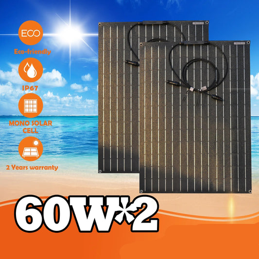 Zonnepanelen - Monokristallijne Zonnepaneel - Draagbaar Zonnepaneel - Flexibele - 60W - 18V - Zonnecel - Zonnecollector - 2PC